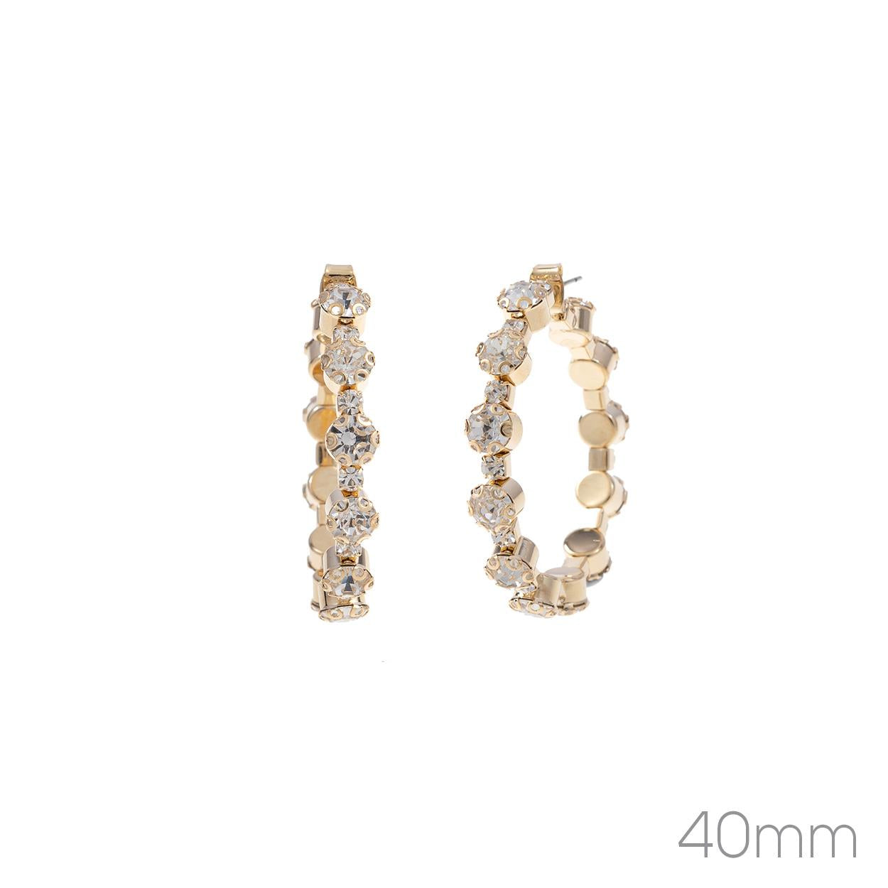 Rhinestone Round Hoop Earrings - Gold