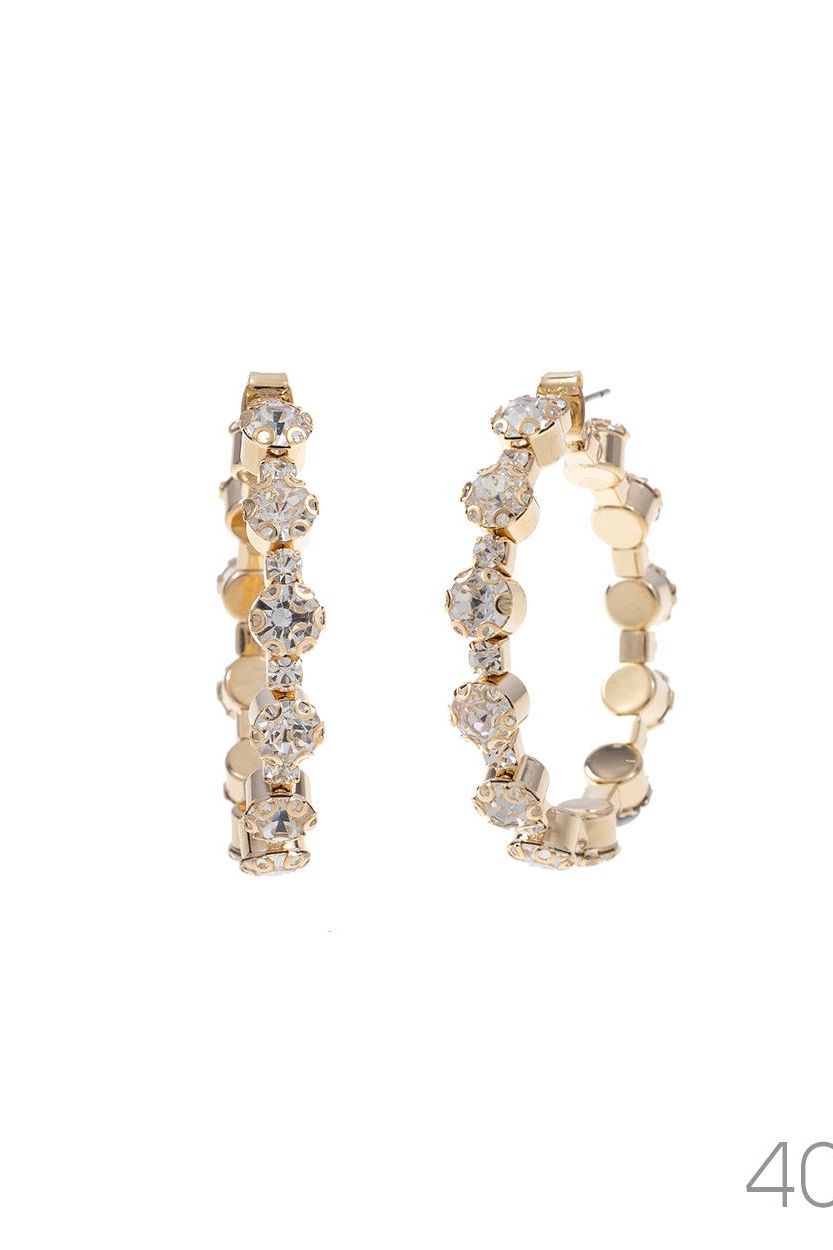 Rhinestone Round Hoop Earrings - Gold
