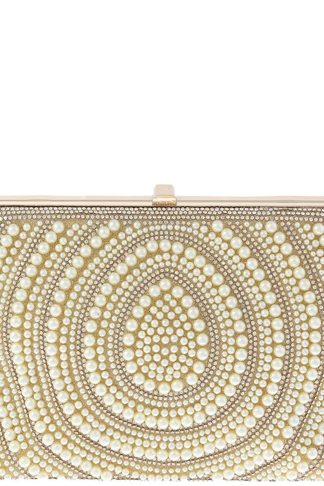 Rhinestone Pearl Clutch - Gold | Swank Boutique