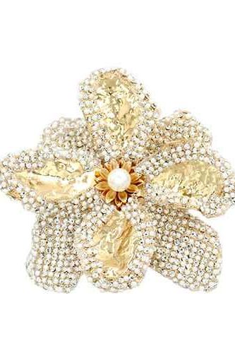 Rhinestone Pearl Flower Brooch | Swank Boutique