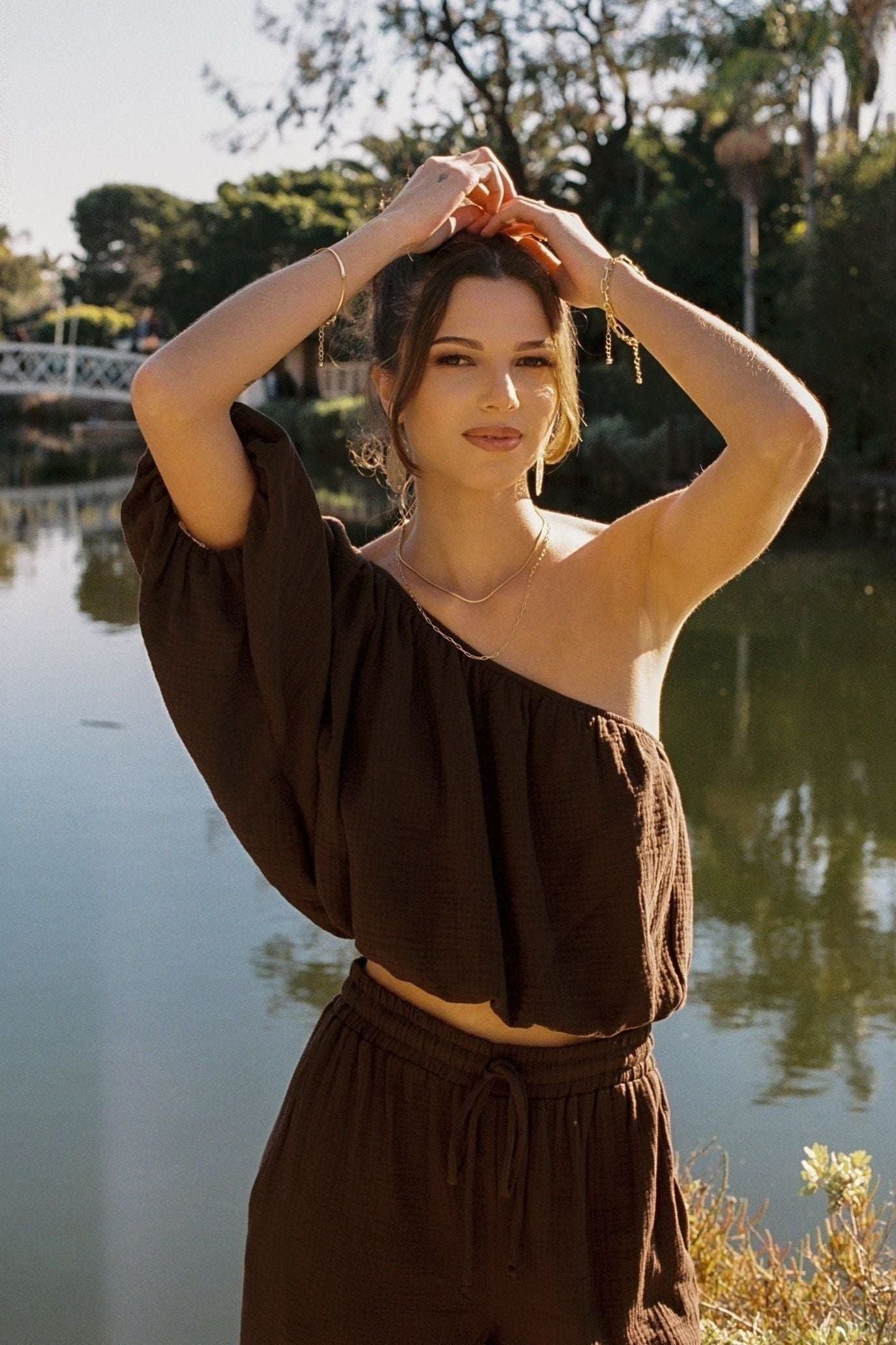 Lina Chocolate One Shoulder Top | Swank Boutique