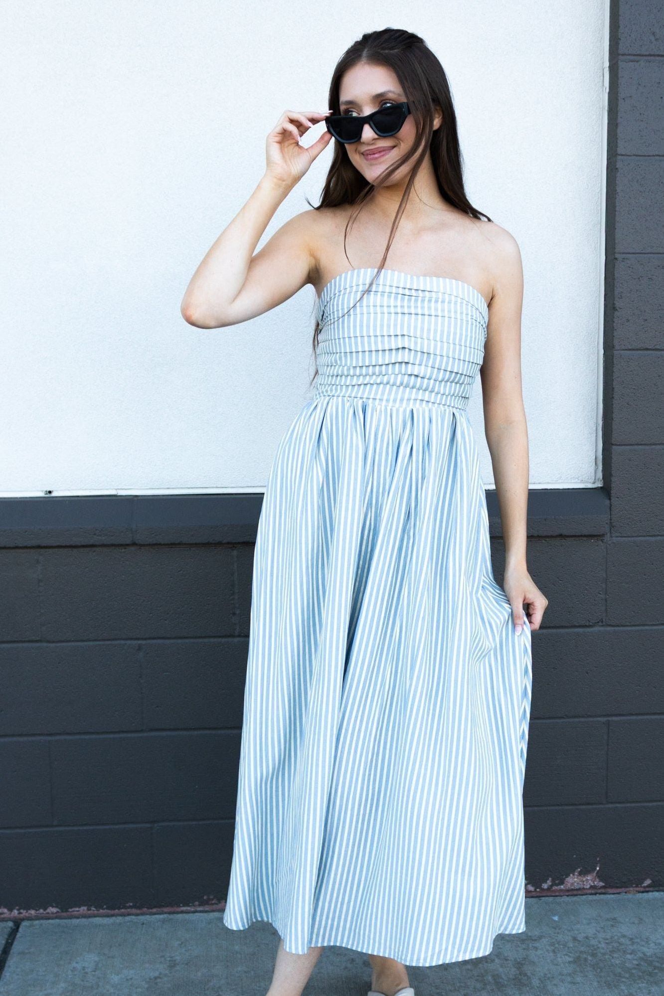 Luna Maxi Dress - Dusty Blue | Swank Boutique