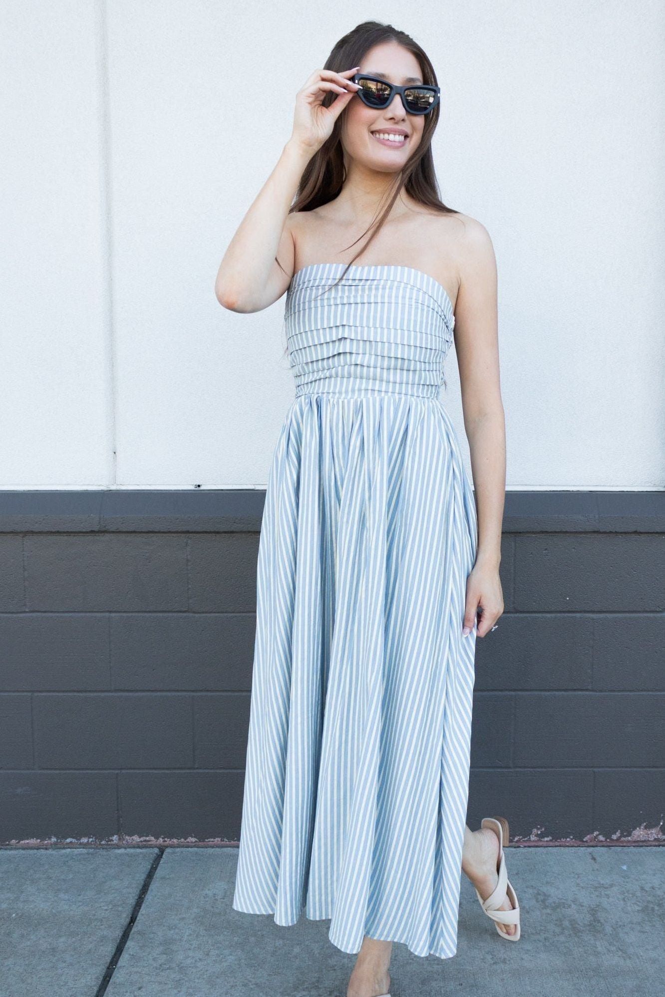 Luna Maxi Dress - Dusty Blue | Swank Boutique