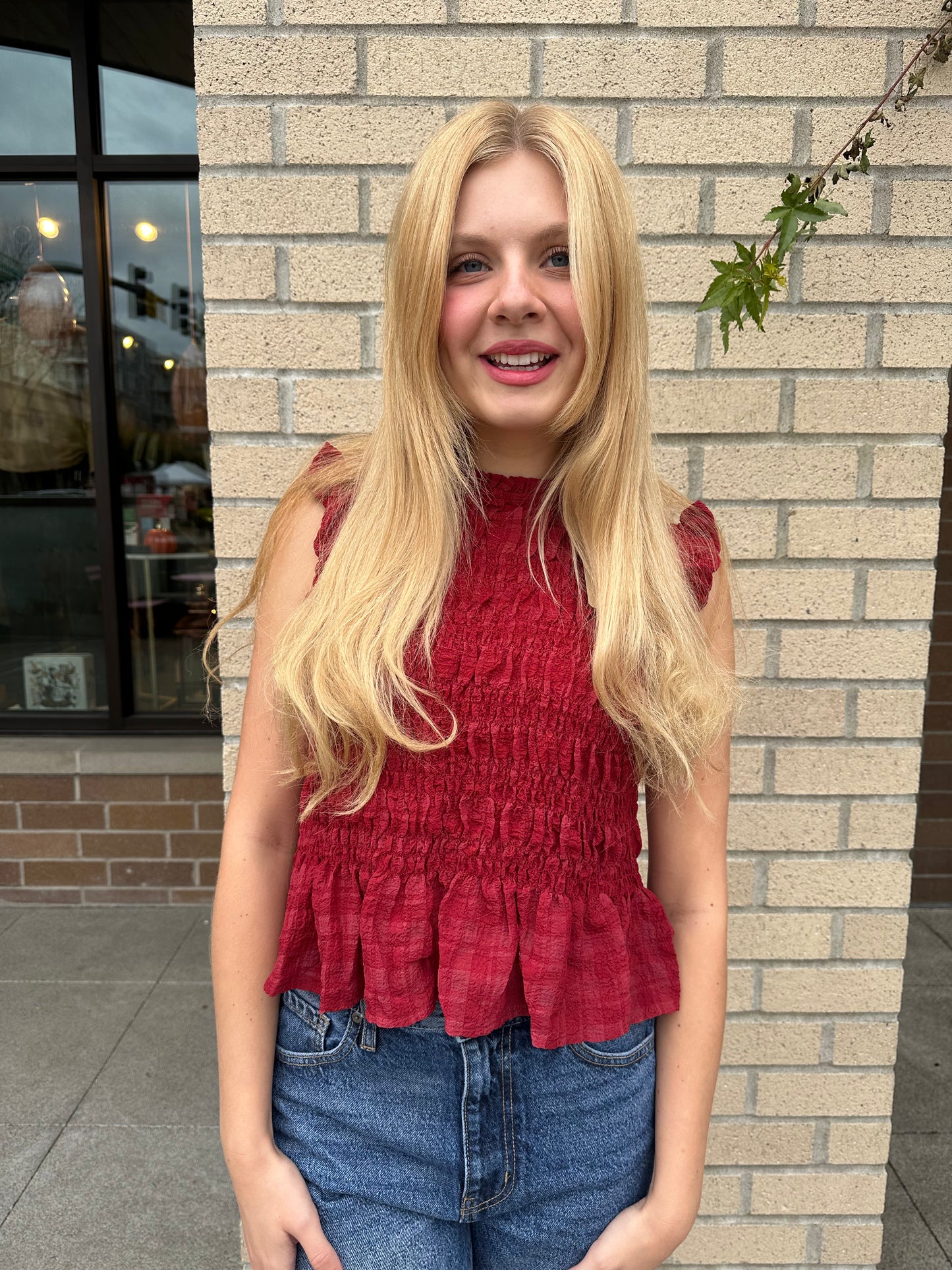 Sleeveless Ruffle Neck Smocked Top | Swank Boutique