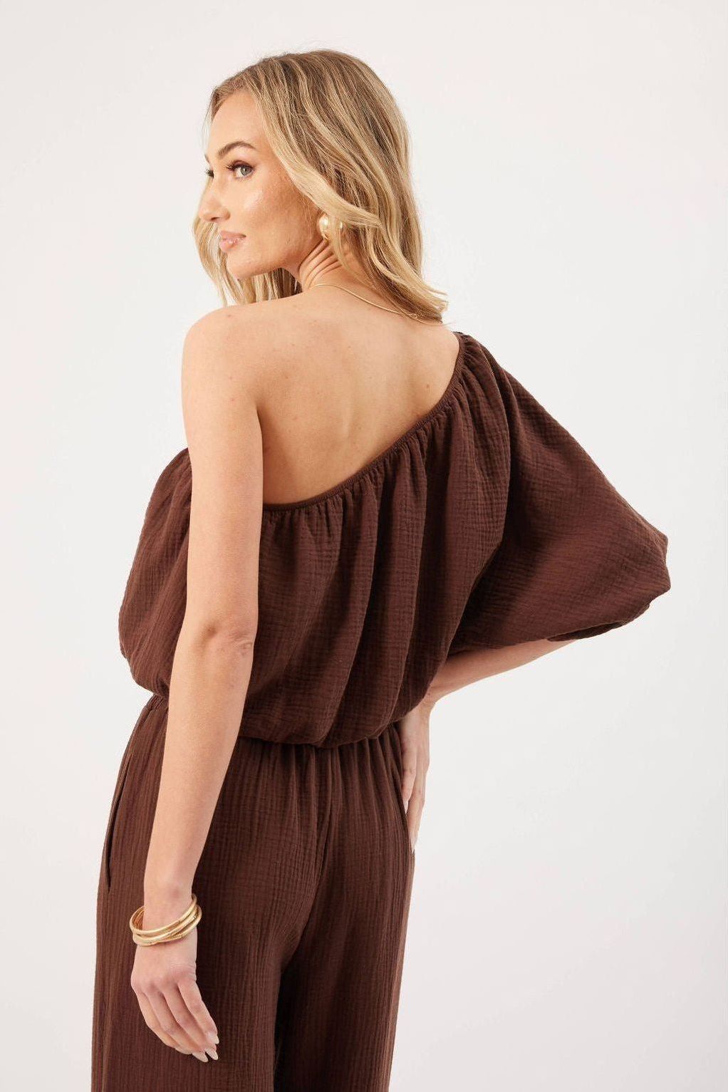 Lina Chocolate One Shoulder Top | Swank Boutique