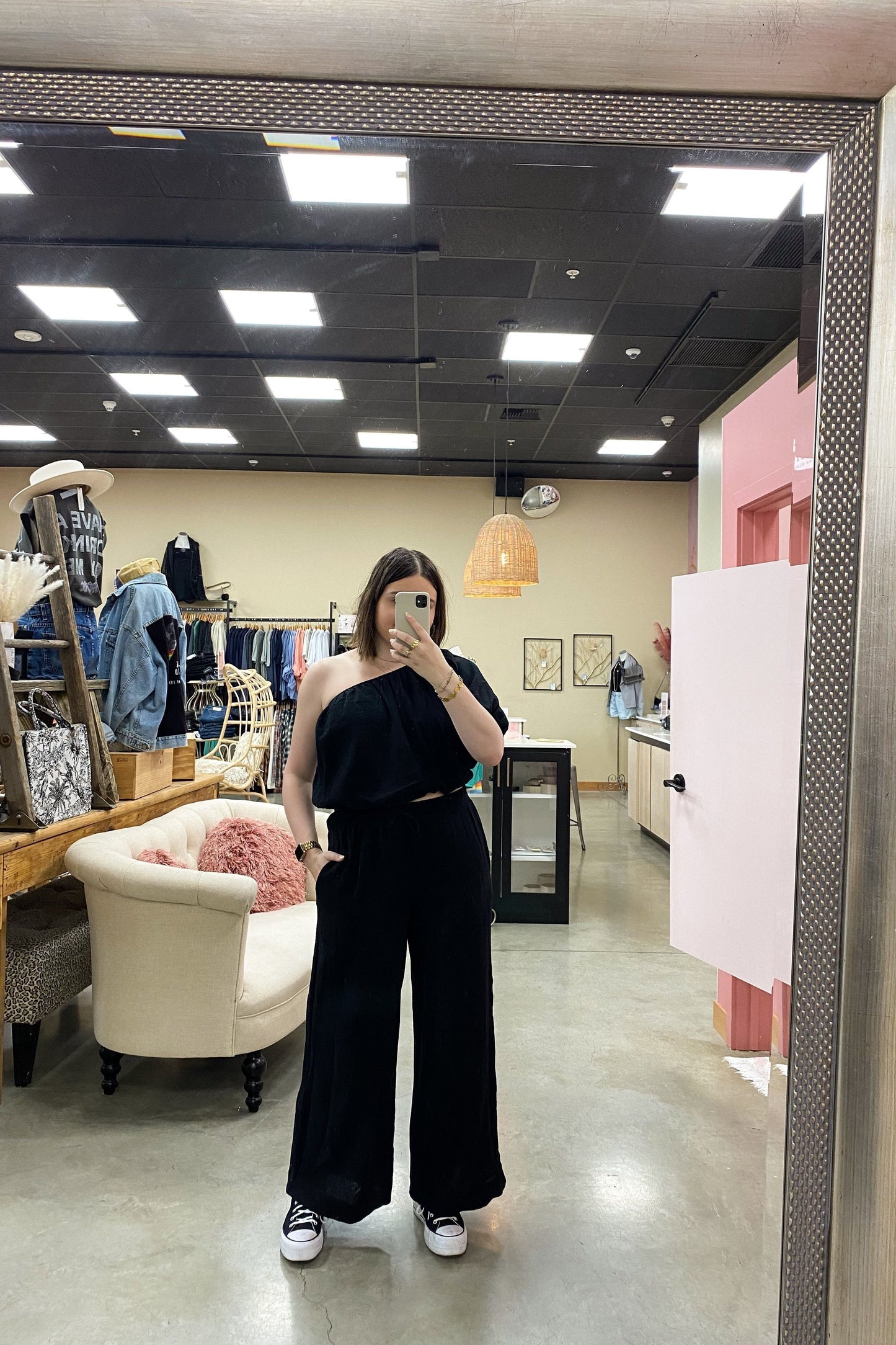 Lina Charcoal One Shoulder Top | Swank Boutique