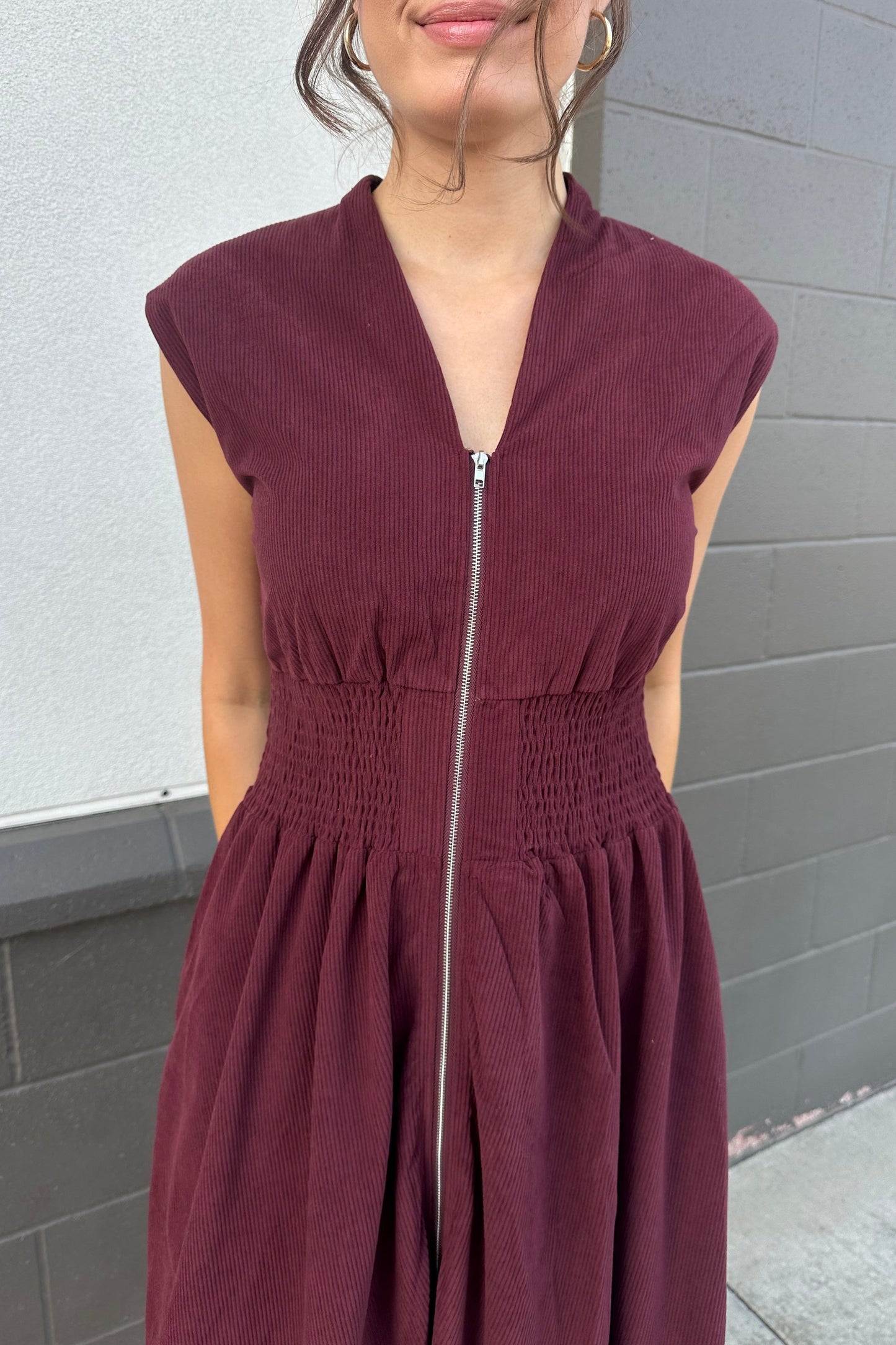 Annabelle Corduroy Dress - Wine | Swank Boutique