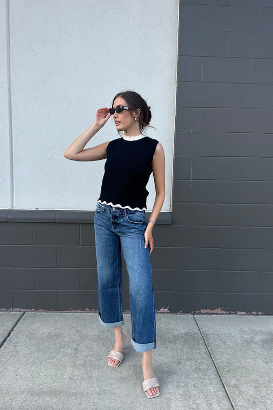 Cuffed Wide Leg Jeans | Swank Boutique