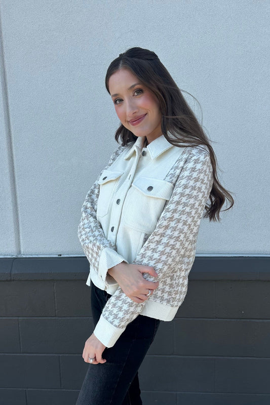 Houndstooth Sleeve Corduroy Jacket | Swank Boutique