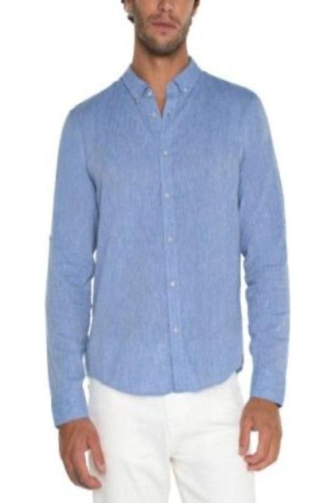 Aiden Convertible Sleeve Button-Up - Blue | Swank Boutique