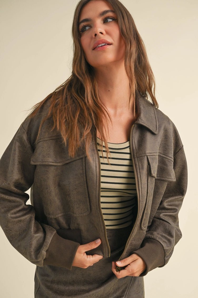 Brown Bomber Jacket | Swank Boutique