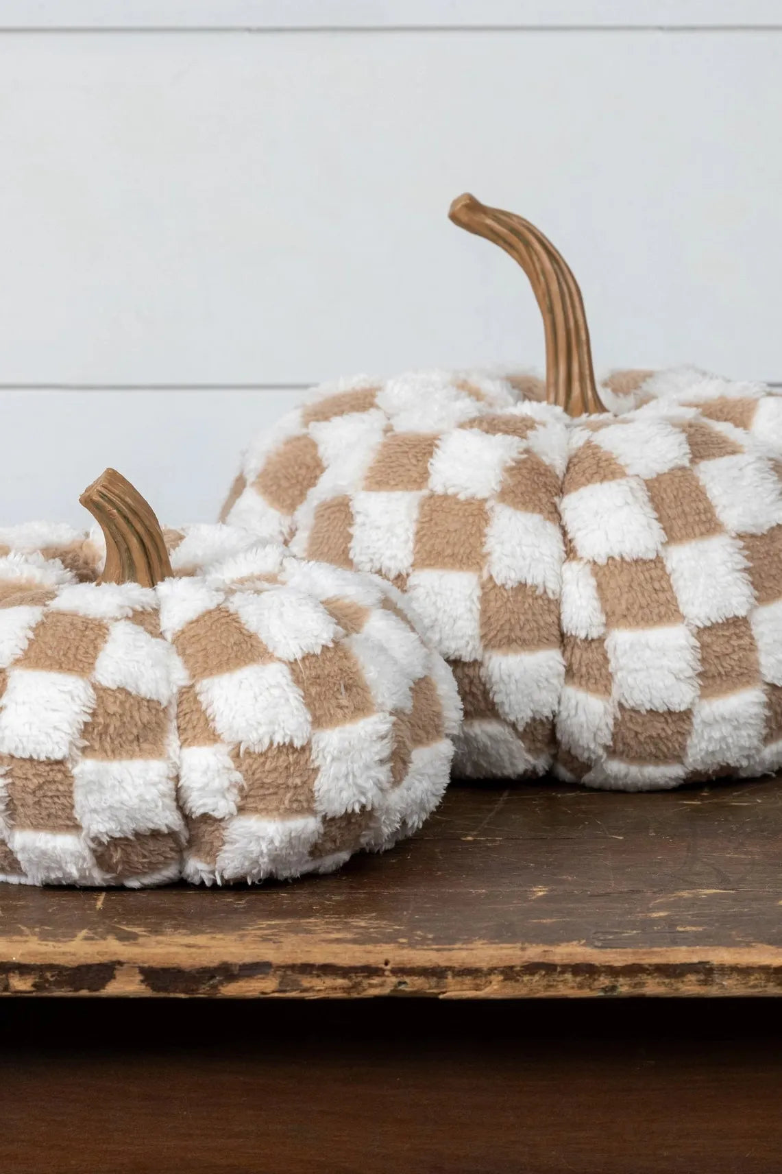 Brown & Cream Checkered Pumpkin | Swank Boutique
