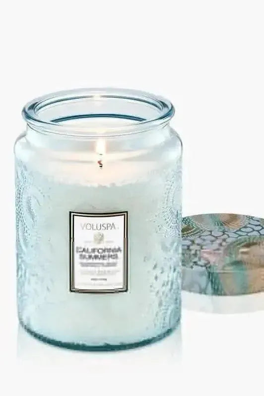 Large Embossed Glass Jar Candle - California Summers | Swank Boutique