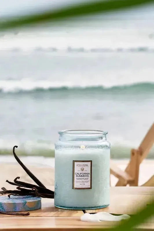Large Embossed Glass Jar Candle - California Summers | Swank Boutique