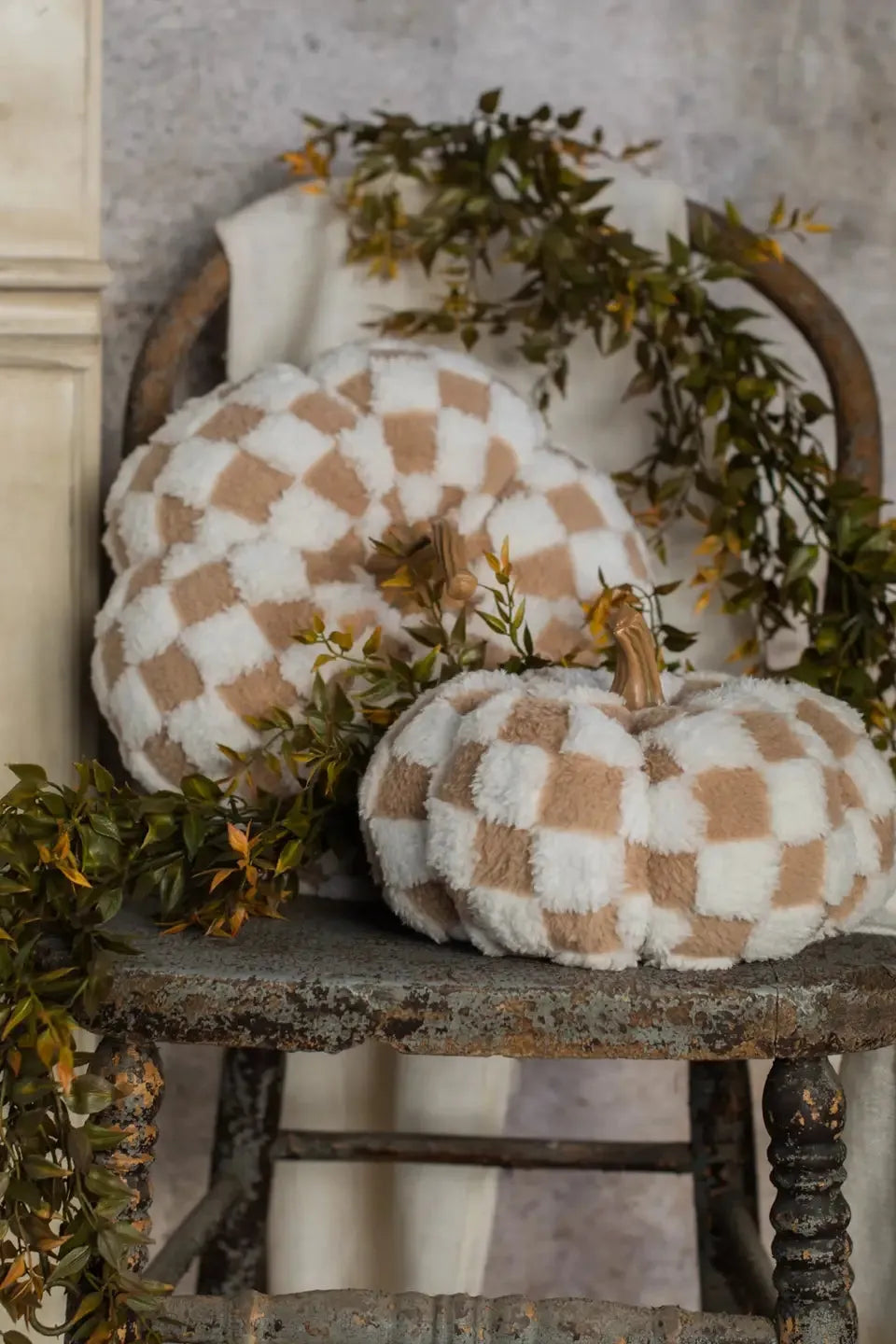 Brown & Cream Checkered Pumpkin | Swank Boutique