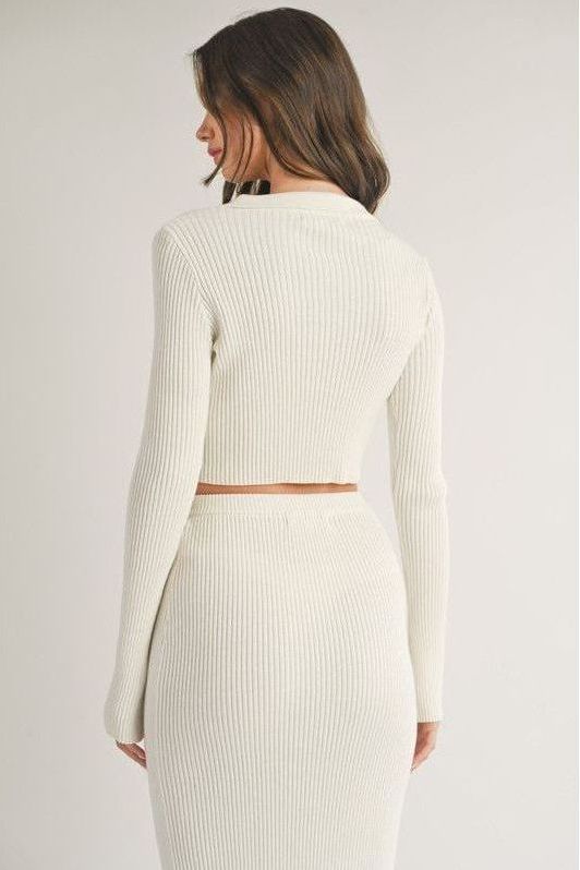 Collared Front Button Ribbed Sweater - Top | Swank Boutique