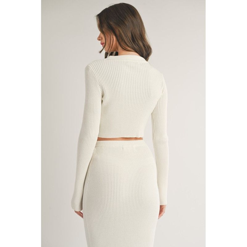 Collard Front Button Ribbed Sweater - Top | Swank Boutique