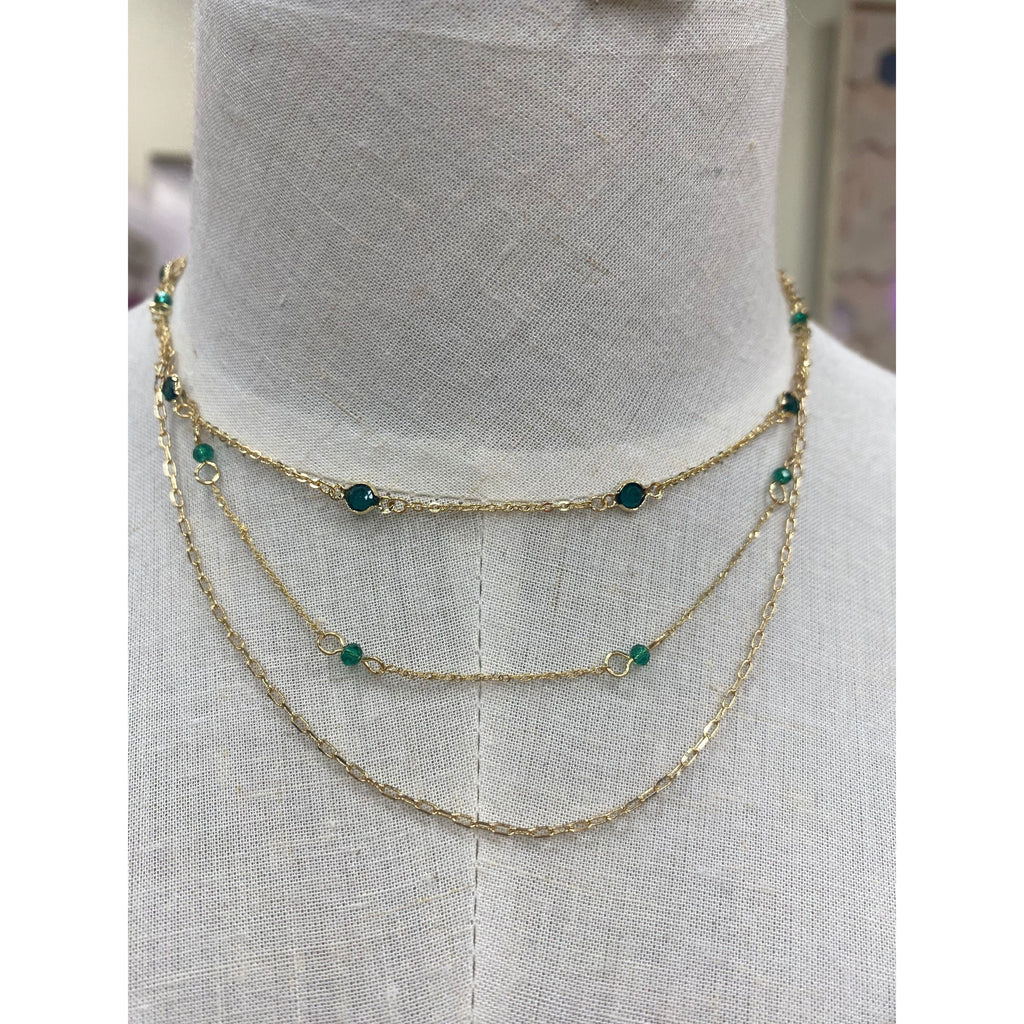 Beaded Layered Gold Emerald Necklace | Swank Boutique