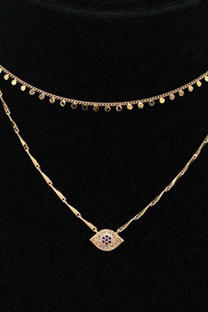 Layered Disc Evil Eye Chain - Rhodium | Swank Boutique