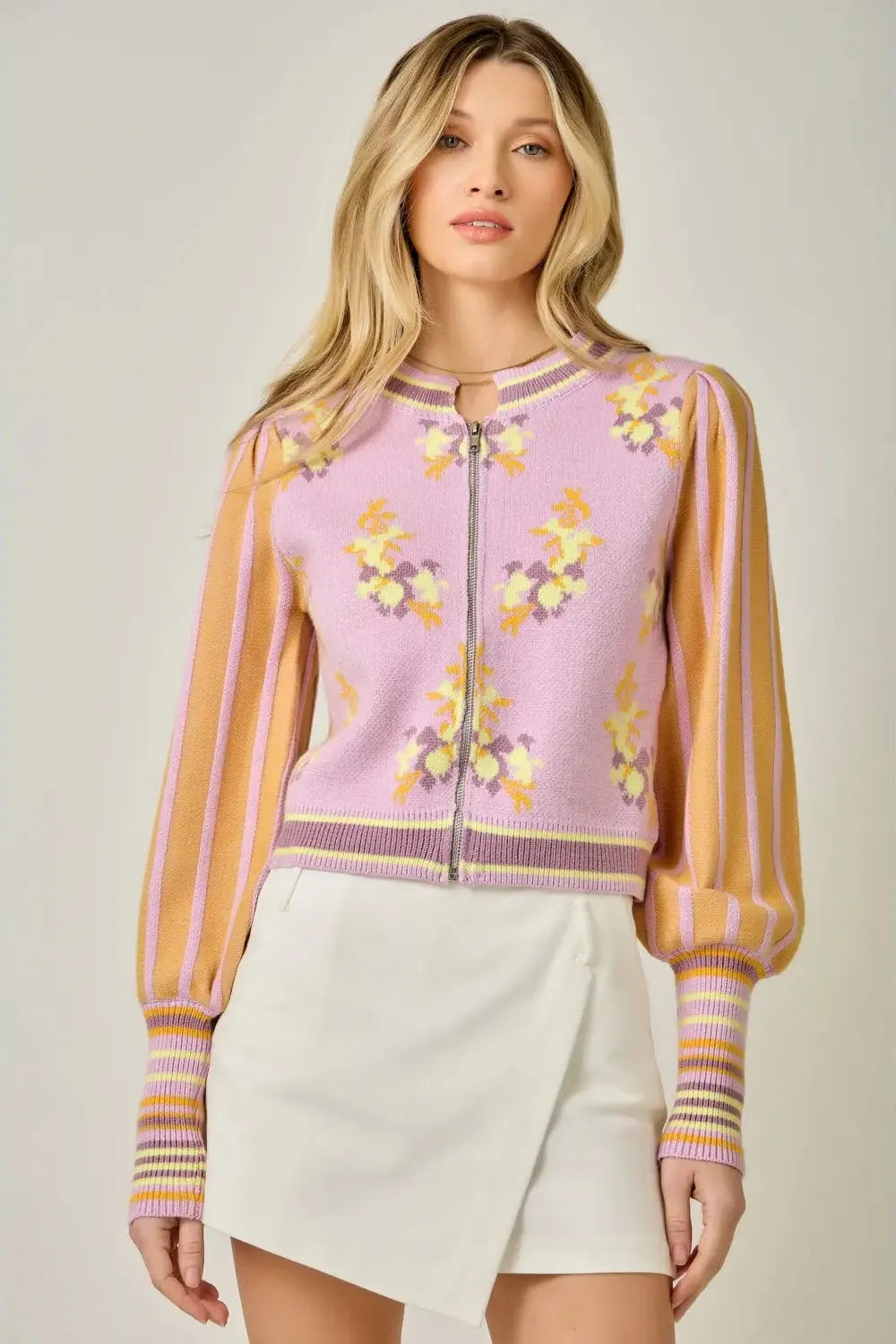 Rose Knit Bomber Jacket | Swank Boutique