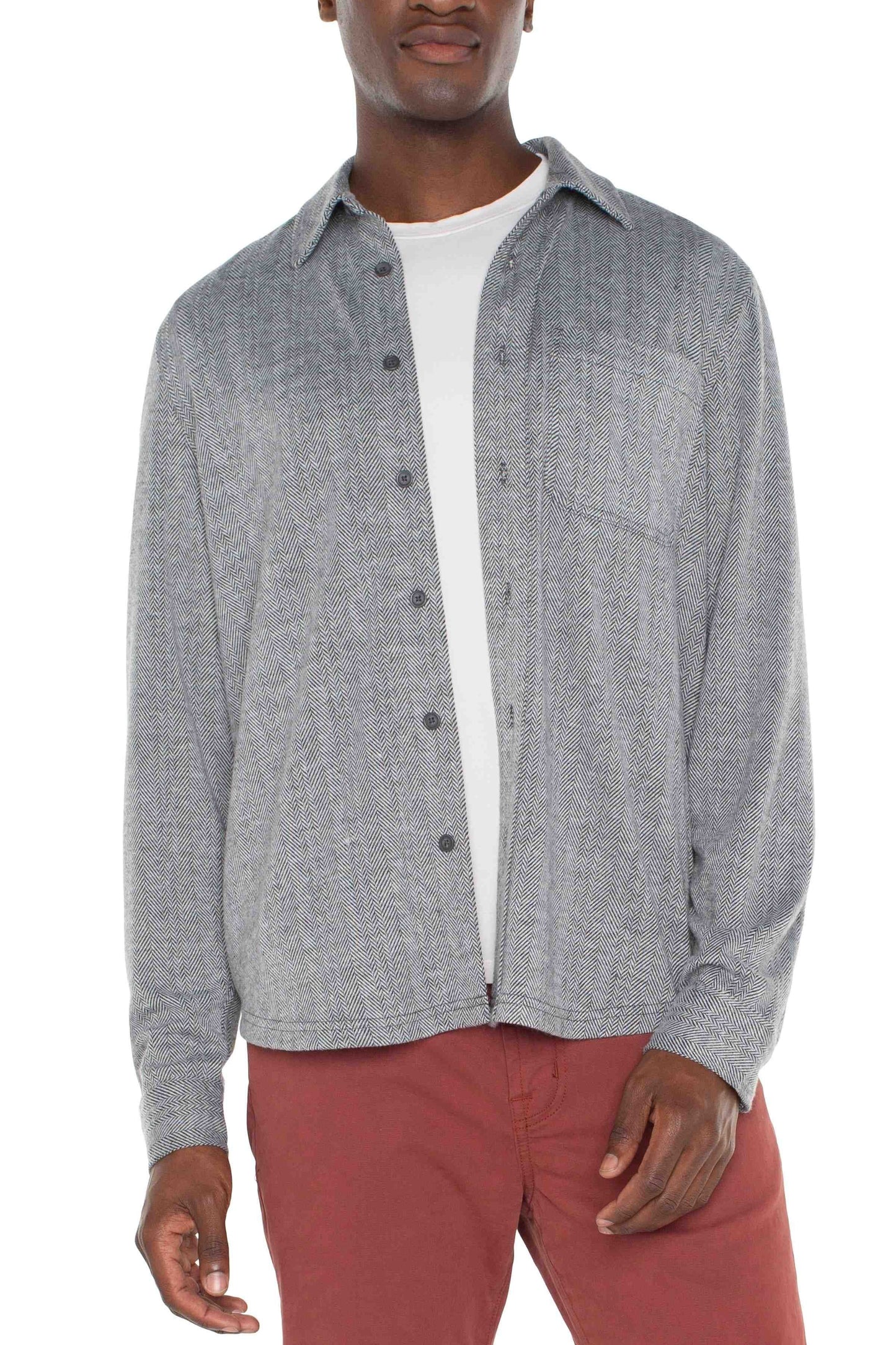 Grey Herringbone Shirt | Swank Boutique