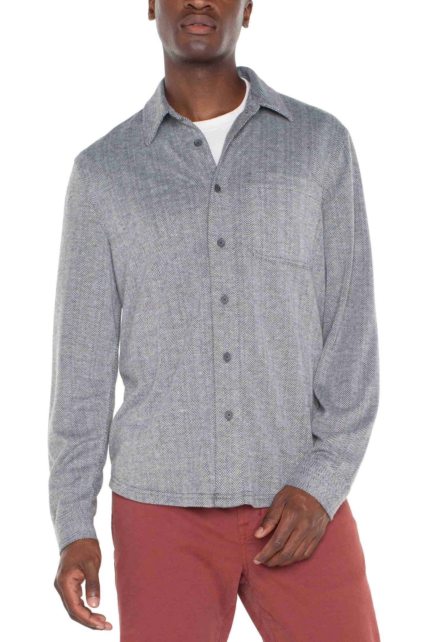 Grey Herringbone Shirt | Swank Boutique