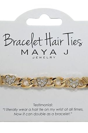 Crystal Bracelet Gold Hair Tie Hearts | Swank Boutique