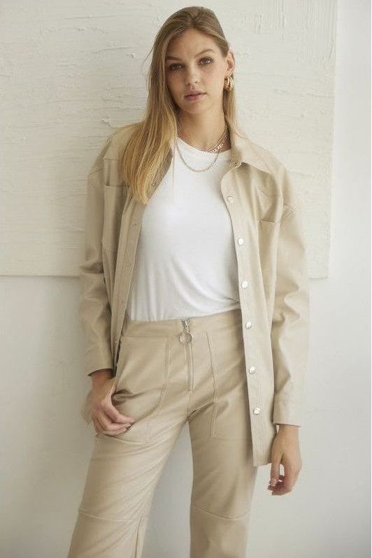 Button Down Faux Leather Shacket | Swank Boutique
