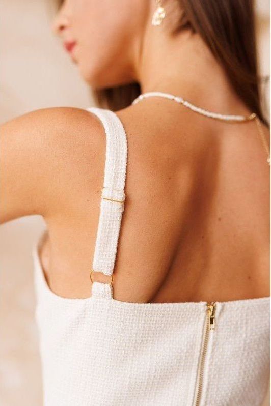 Pearl Fringe Ivory Tweed Mini Dress | Swank Boutique