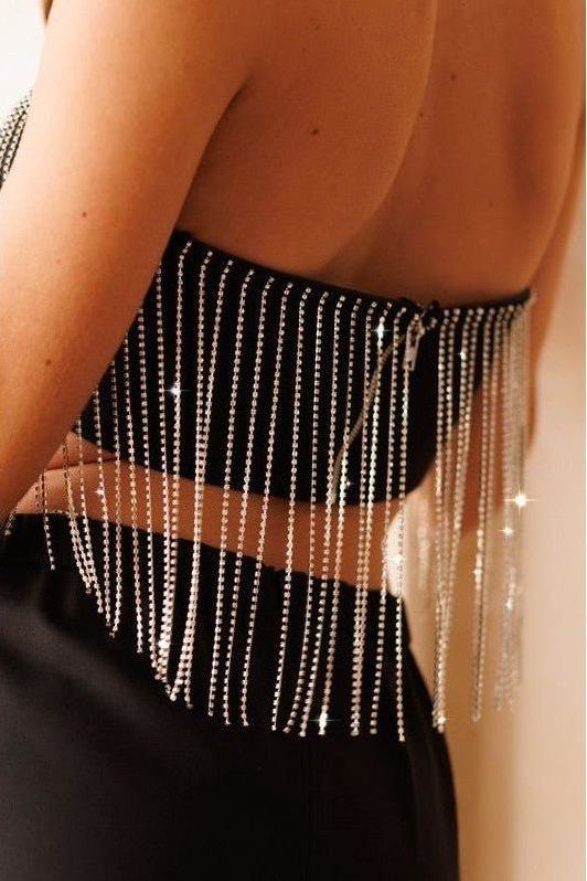 Black Diamond Metal Fringe Bandeau Top | Swank Boutique