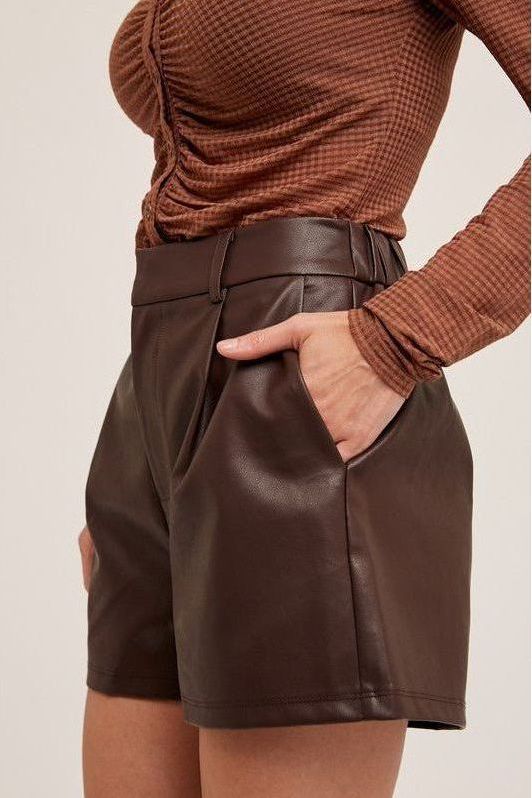 Faux Leather Pleated Shorts | Swank Boutique