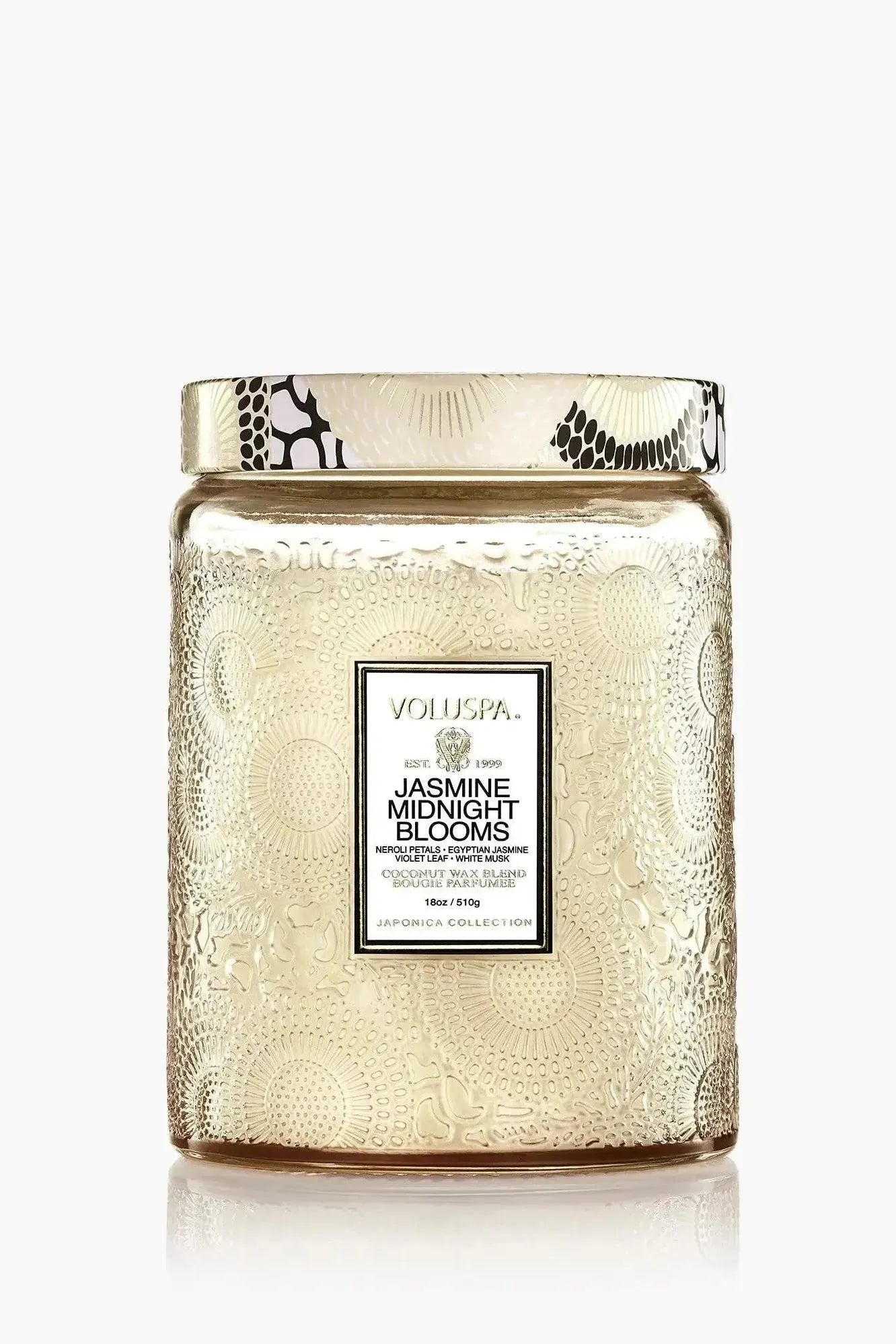 Large Embossed Glass Jar Candle - Jasmine Midnight Blooms | Swank Boutique