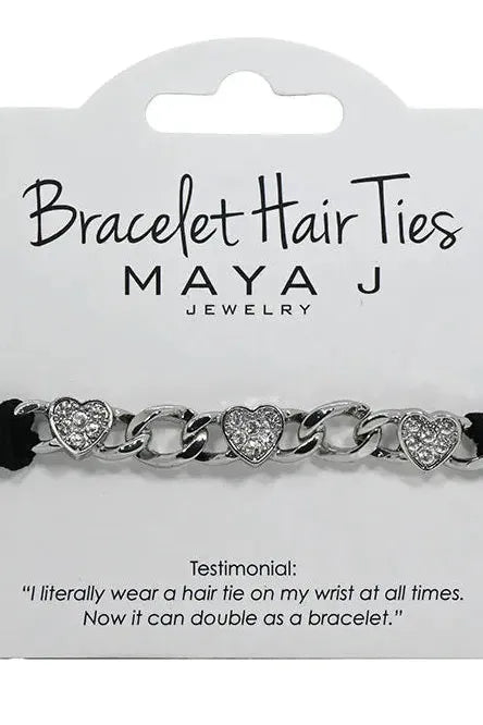 Crystal Bracelet Silver Hair Tie Hearts | Swank Boutique