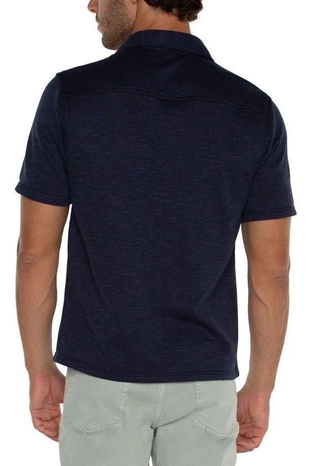Button Up Short Sleeve Shirt - Navy/Multi-Blue | Swank Boutique