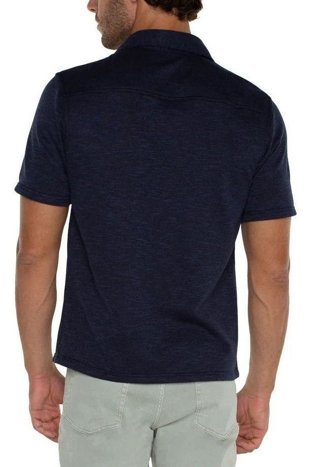 Button Up Short Sleeve Shirt - Navy/Multi-Blue | Swank Boutique