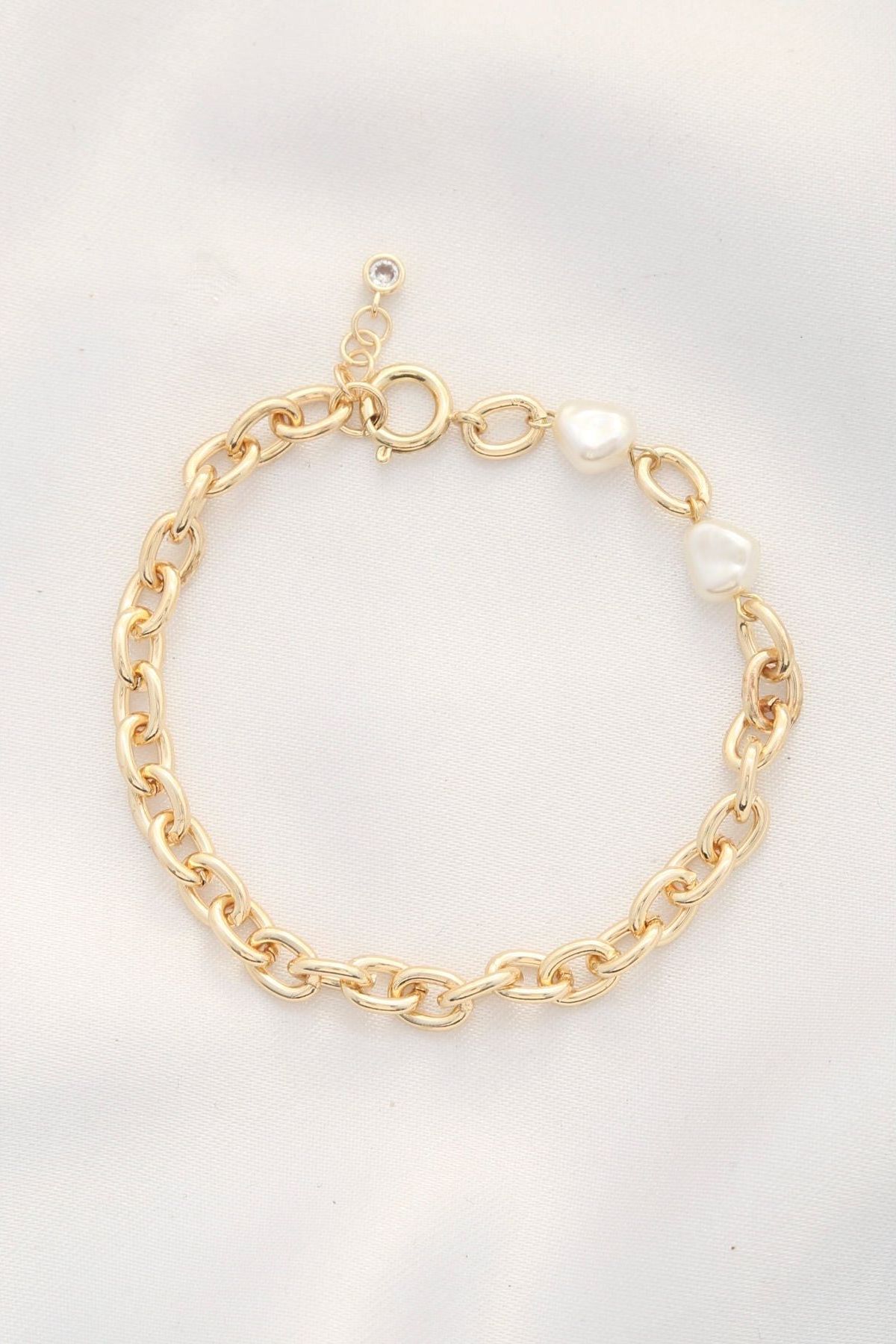 Pearl Beaded Oval Link Bracelet | Swank Boutique