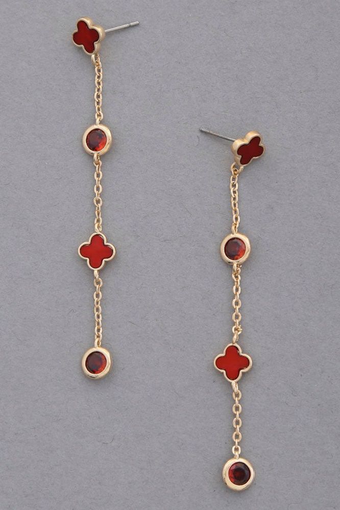 Clover Gold Red Earrings | Swank Boutique