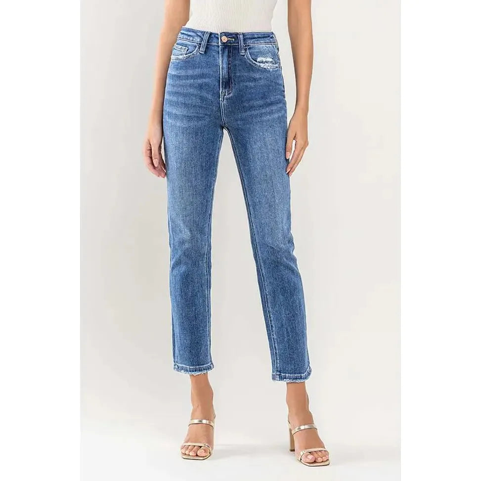Stretch High Rise Slim Straight Ankle Jeans | Swank Boutique