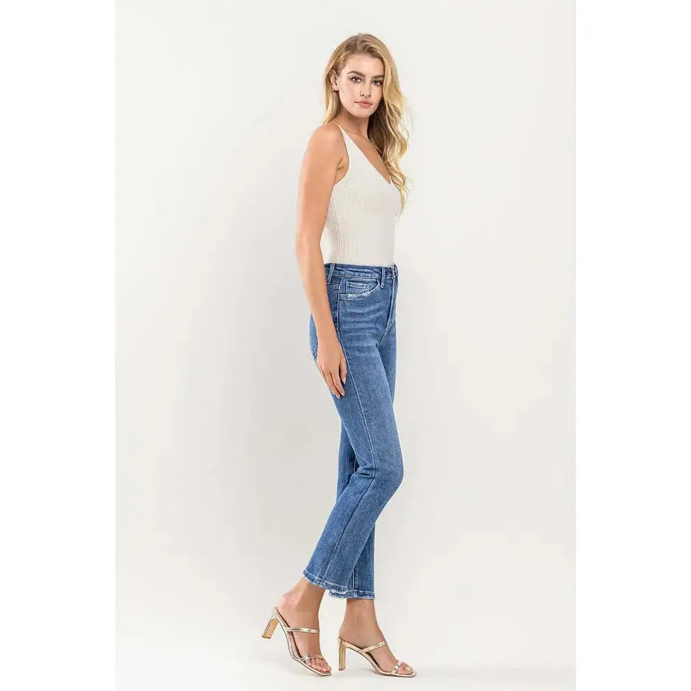 Stretch High Rise Slim Straight Ankle Jeans | Swank Boutique
