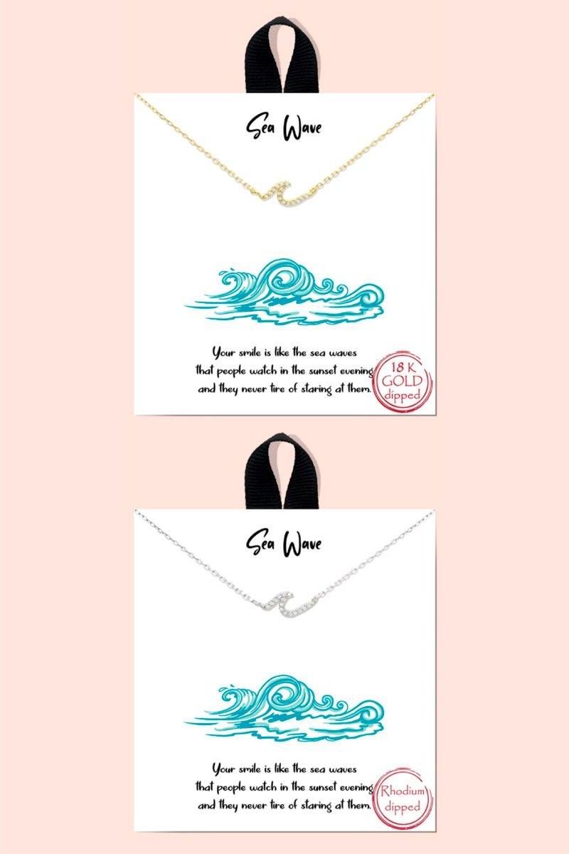 Rhodium Wave Stone Pendant | Swank Boutique