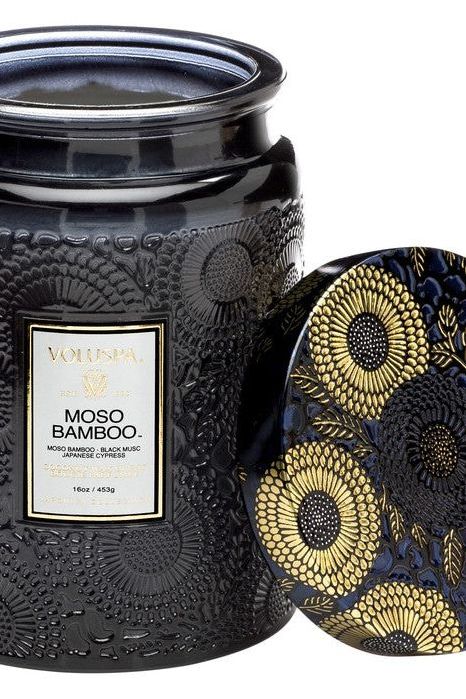 Large Embossed Glass Jar Candle - Moso Bamboo