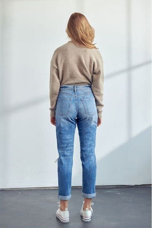 Busted Knee Mom Jean | Swank Boutique
