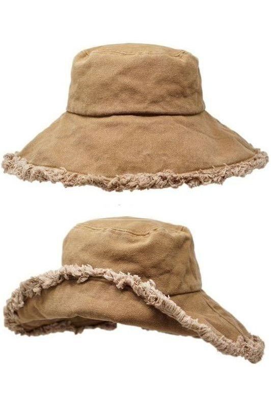 Frayed Hem Bucket Hat- Camel | Swank Boutique