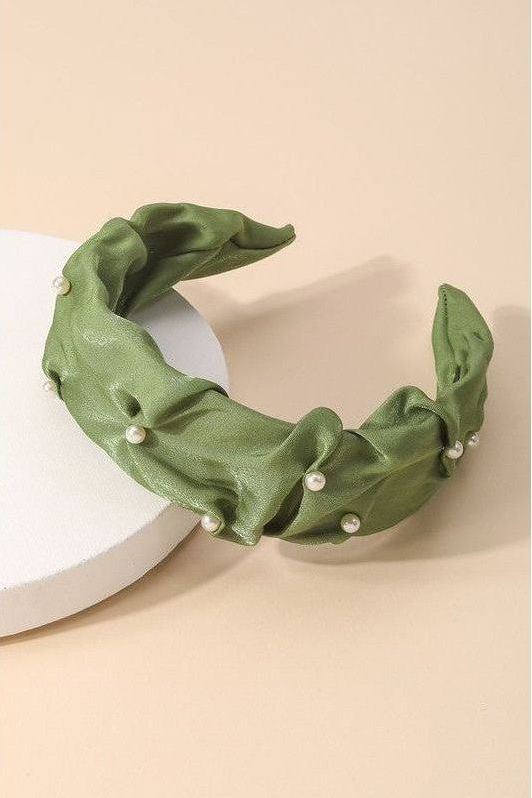 Pearl Studded Headband- Green | Swank Boutique