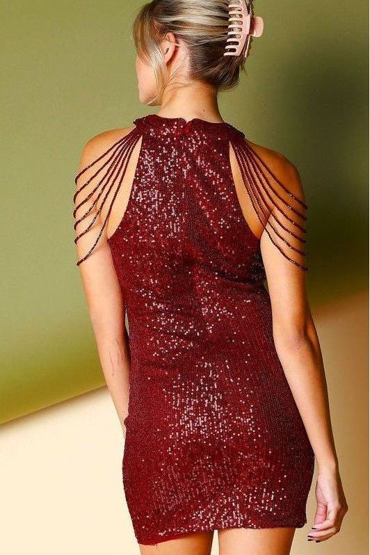 Bodycon Holiday Dress - Burgundy | Swank Boutique