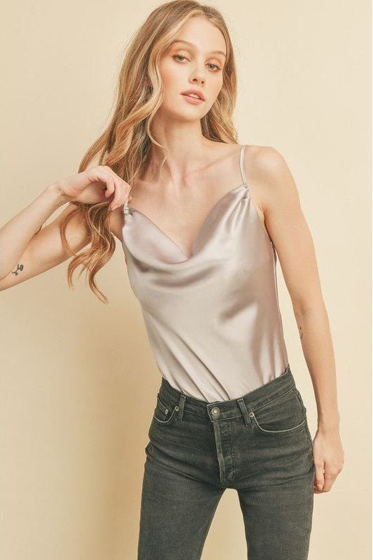 Satin cowl neck bodysuit deals