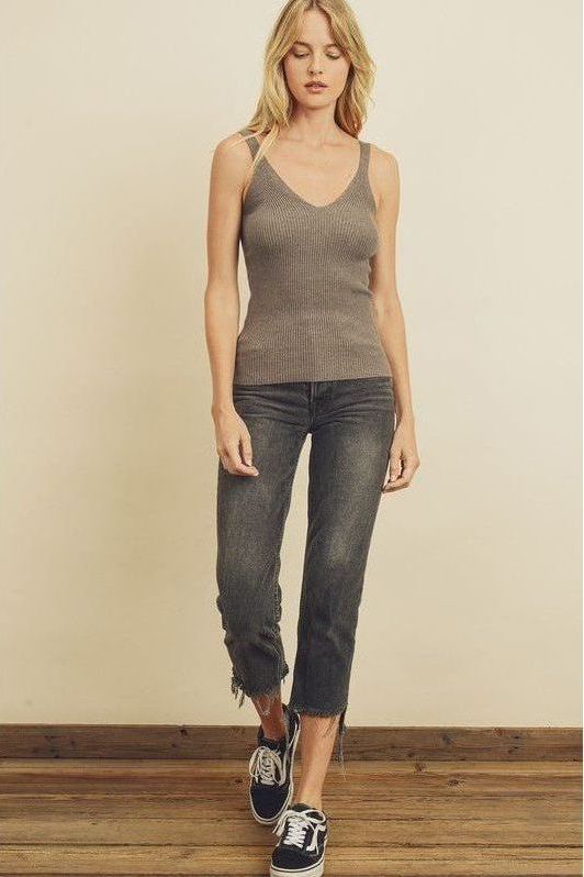 Ribbed Knit Tank Top - Heather Grey | Swank Boutique