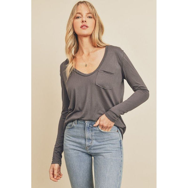 Pocket Long Sleeve Tee - Charcoal | Swank Boutique