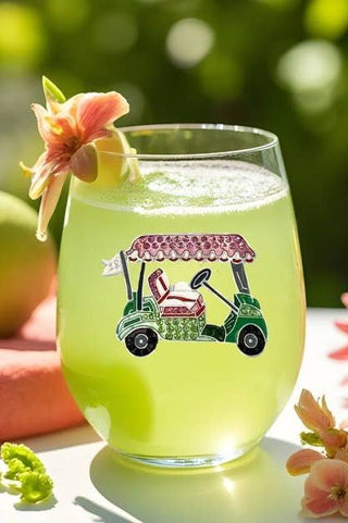 Golf Cart Stemless Wine Glass