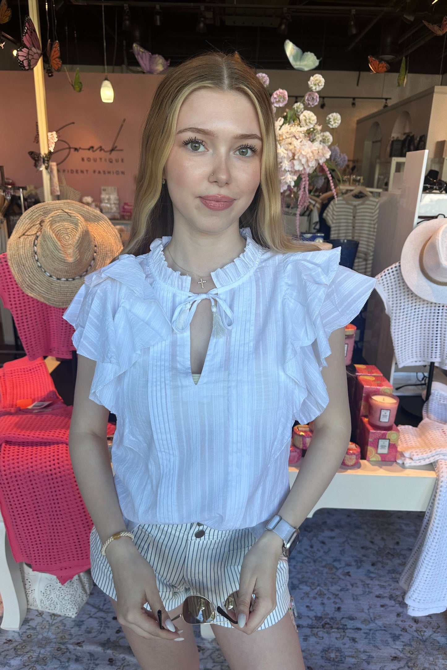 Denisse Pintuck Ruffle Blouse